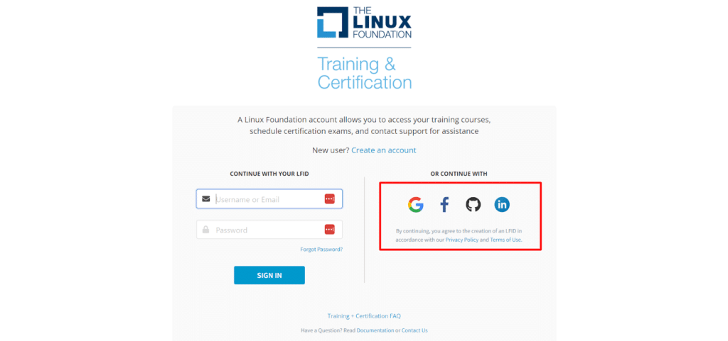 Linux Foundation Course Sign Up Page